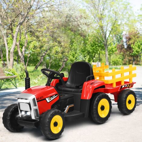 Tracteur Electrique avec Remorque pour Enfants 3 Vitesses Lumières LED Fonctions Audio USB et Bluetooth Rouge CW1287 Maison Chic