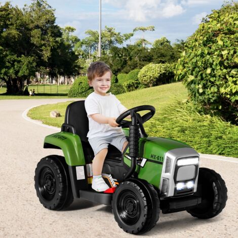 Tracteur Electrique avec Remorque pour Enfants 3 Vitesses Lumières LED Fonctions Audio USB et Bluetooth Vert foncé CW6651 DESIGN IN