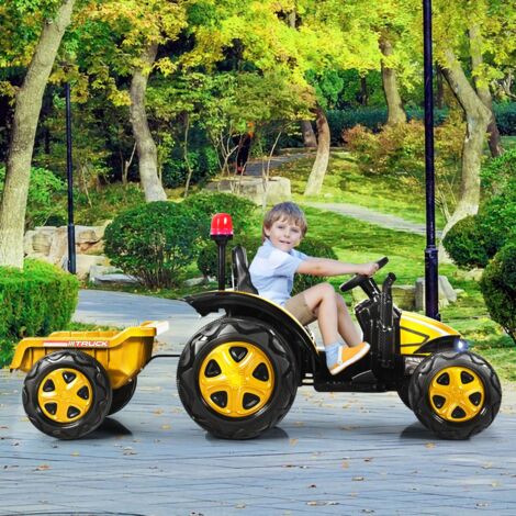 Tracteur Electrique avec Télécommande 2.4G 12V 7AH Vitesse : 3-8 km/h MP3 Port USB pour Enfants de 3 à 8 Ans Noir CW1450 DESIGN IN