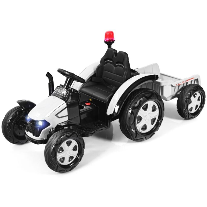 Tracteur Electrique avec Télécommande 2.4G 12V 7AH Vitesse : 3-8 km/h MP3 Port USB pour Enfants de 3 à 8 Ans Blanc CW1662 DESIGN IN