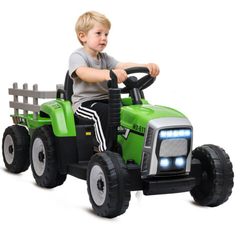 Tracteur électrique enfant 3-6 ans, remorque amovible, télécommande, MP3, musique, lumières, affichage LED, jouet agricole, véhicule tout-terrain, cadeau garçon/fille Noël