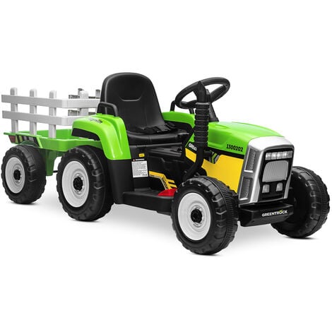 Tracteur electrique enfant GREENTRUCK 12V batterie rechargeable +3 ans - Playkin