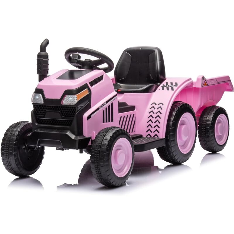Lunsy - Tracteur ÉLectrique Enfants avec Remorque Amovible, 6V Voiture ÉLectrique Mit Klaxon, usb, Lumières led et Musique, pour Les Enfants 3+,rose