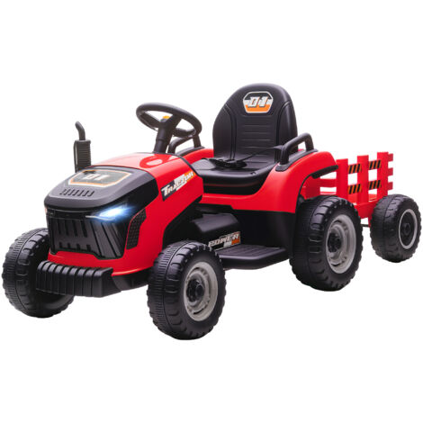 Tracteur électrique enfants avec remorque amovible, voiture électrique enfants, télécommande 2,4G, 139x58x55cm, rouge