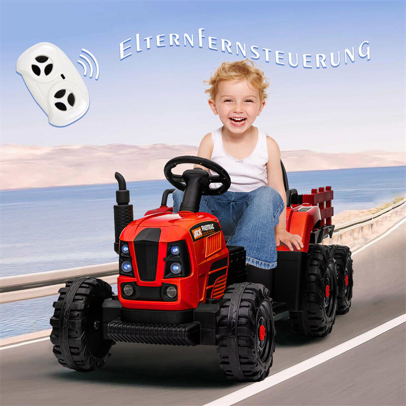 Fortuna Lai - Voiture électrique pour enfant, tracteur de conduite avec remorque, 12V, avec élécommand, usb, MP3, Bluetooth, led, 3 vitesses