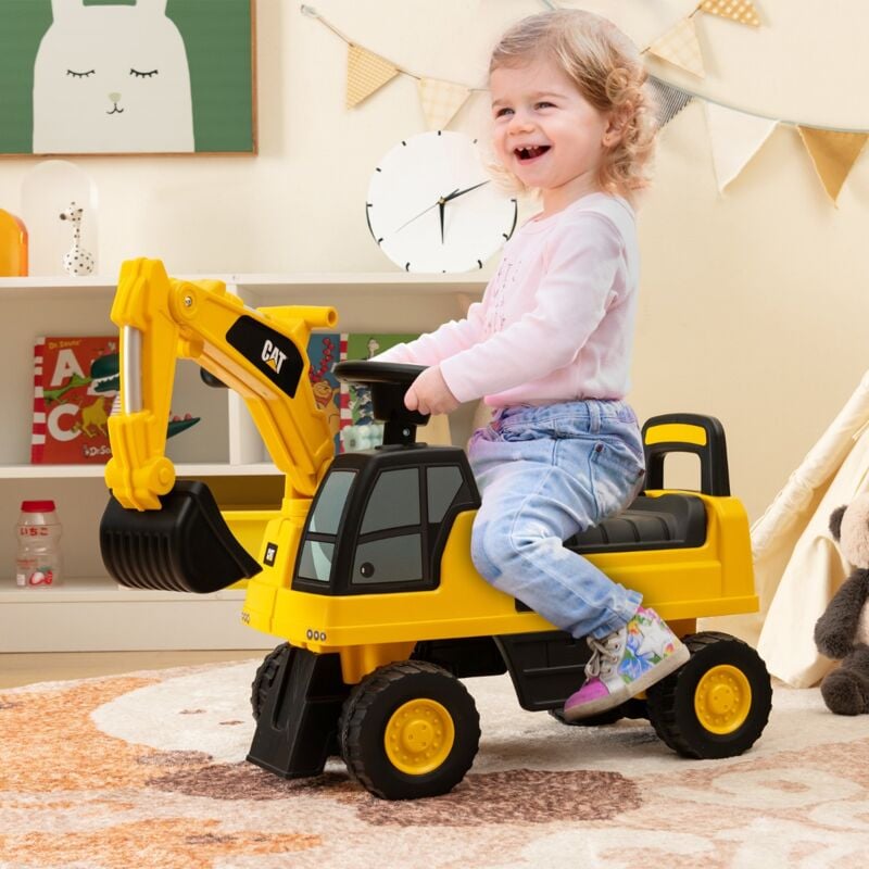 Tracteur pour Enfant Jouet Pelle avec Seau Rotatif Roues Anti-dérapantes Bouton Klaxon Stockage de Siège 25kg 1-3 Ans CW5451 design in