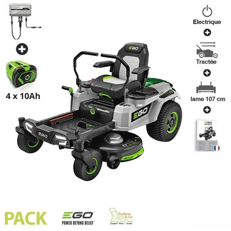 Ego Power+ - Tracteur Tondeuse électrique Rotation zéro, largeur de tonte 107 cm, 4 batteries 56V 10Ah - ego ZT4201E