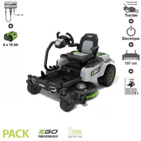 EGO POWER+ Tracteur Tondeuse électrique ZT4201ES, coupe 107 cm, 6 batteries de 10Ah et chargeur mural inclus