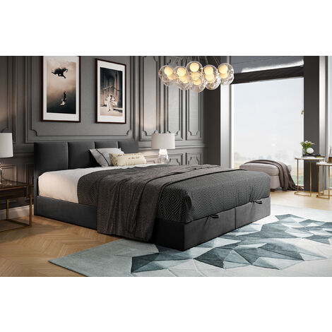 TRADA Royal Boxspringbett 140x200 mit Bettkasten Bonell H3 mit Topper Dunkelgrau
