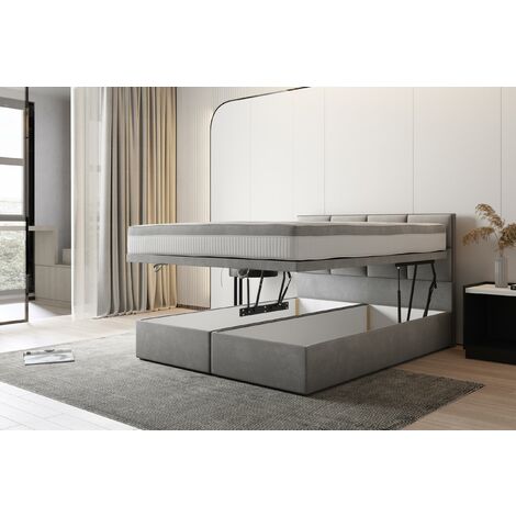 TRADA Tropea Boxspringbett 140 x 200 mit Bettkasten mit Matratze Grau