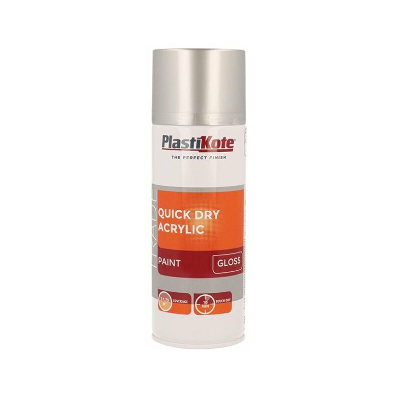 PlastiKote Trade Quick Dry Acrylic Spray Paint Gloss Silver 400ml PKT71013