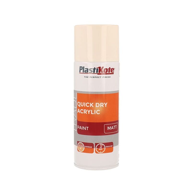 Plastikote - Trade Quick Dry Acrylic Spray Paint Matt Magnolia 400ml PKT71015