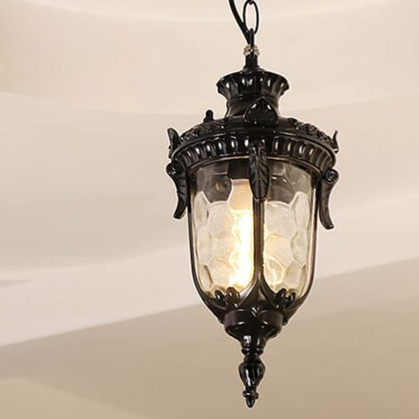 Trade Schwarze Deckenpendelleuchte aus Aluminiumdruckguss, E27, verstellbar, wasserdicht, für den Außenbereich, Hängelampe, Kettenlaterne, Pendelleuchte, Boule, mediterraner Pavillon, Villa