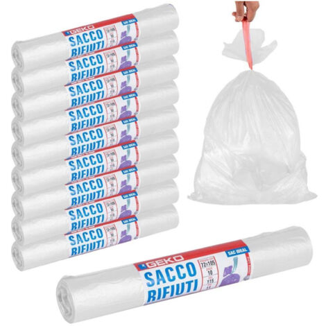 Trade Shop - 10 Rollos De Bolsas Para Sobres De Basura 115lt 72x105 Con Cierre De Correa Blanca 100unds -