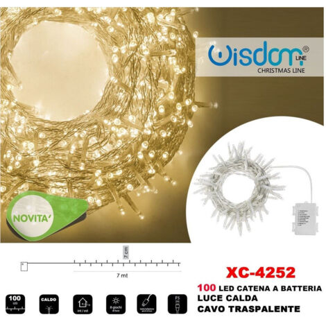 Trade Shop - 100LED-Glühwürmchenlichter mit Batterie, transparentes Kabel, warmes Licht, XC-4252 -