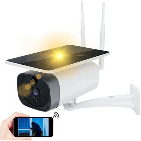 Trade Shop - 1080p Wifi Inalámbrica Cctv Cámara Panel Solar Visión Nocturna Ir Alarma -