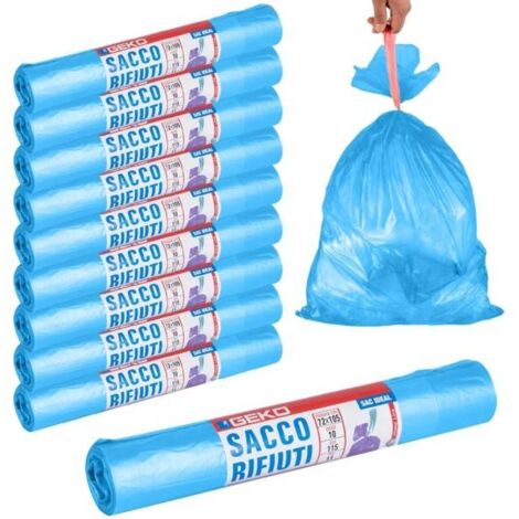 Trade Shop - 10x Rotoli Sacchetti Buste Spazzatura 115lt 72x105cm Chiusura Laccetto Blu 100pz