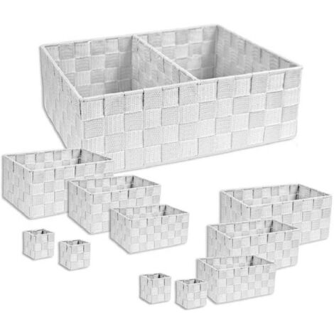 Trade Shop - 11 Uds Cajas Textiles Modulares Organizador De Baño Estantería Armario 79153 Blanco -
