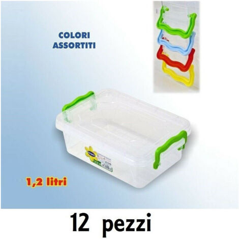 TRADE SHOP - 12 Contenitori Plastica 1 Lt Cibo Alimenti Frigorifero Rettangolari Manici -