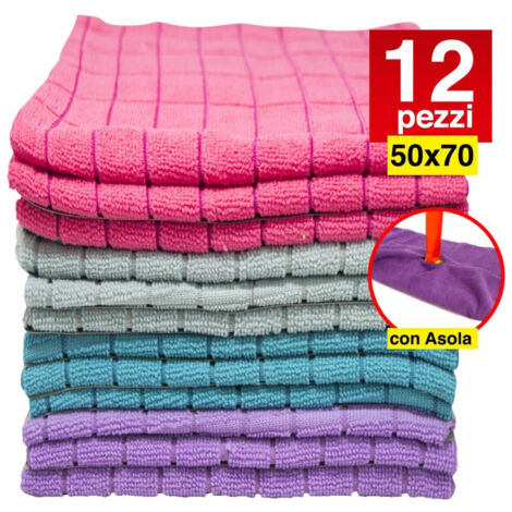 Trade Shop - 12 MIKROFASERTÜCHER 50 X 70 CM MEHRZWECK-BODENREINIGUNGSTUCH MIT SCHLAUFE -