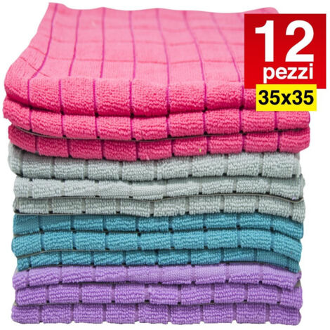 Trade Shop - 12 PANNI MICROFIBRA 35X35CM PANNO PULIZIA MULTIUSO LAVAGGIO AUTO ASCIUGAMANO -