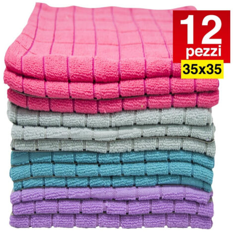 Trade Shop - 12 Paños De Microfibra 35x35cm Toalla Multiusos Para Lavado De Coches -