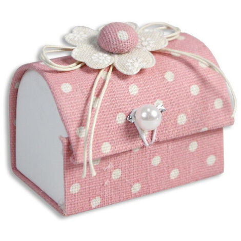 TRADE SHOP - 12 Scatolina Baule In Tessuto Porta Confetti Bomboniera Nascita Battesimo Rosa -