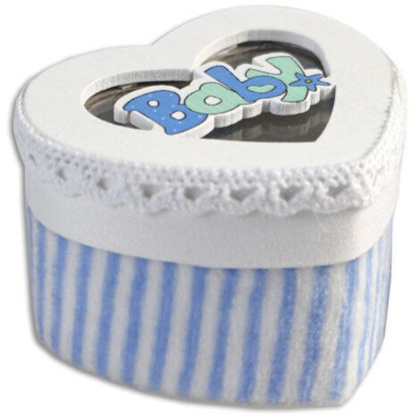 Trade Shop - 12 Scatolina Porta Confetti A Forma Di Cuore Bomboniera Nascita Bimbo Azzurro -