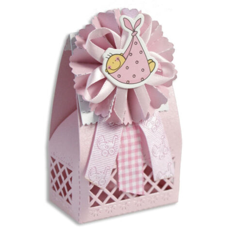 TRADE SHOP - 12 Scatolina Porta Confetti Bomboniera Nascita Battesimo Bimba Rosa Femmina -