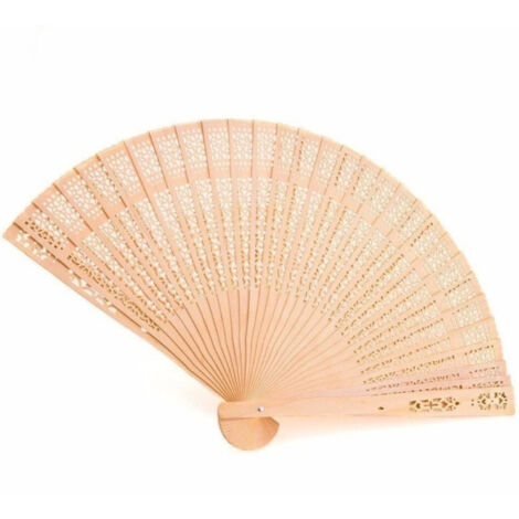 TRADE SHOP - 12 Ventagli Legno Chiaro Decorato Chiesa Segnaposto Gadget Ricevimento Matrimoni -