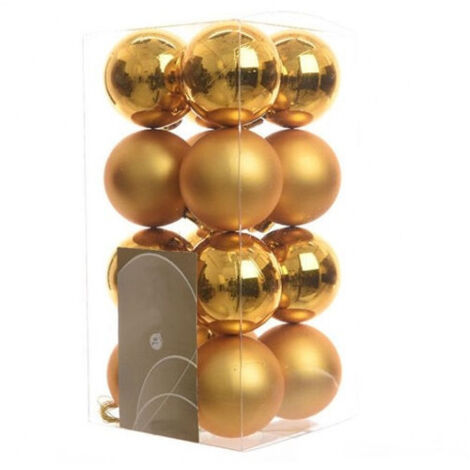 Trade Shop - 16 Palline Decorative Per Addobbi Albero Di Natale Glitterate E Lucide Colore -      Oro