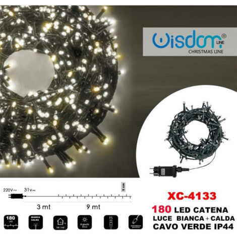 Trade Shop - 180-luces Led Luciérnaga Cadena De Luces Blanco + Verde Cálido Cable Ip44 Xc-4133 -