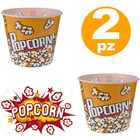 TRADE SHOP - 2 Contenitore Per Pop Corn Ciotola Rigida Bicchiere Riutilizzabile Festa Cinema -