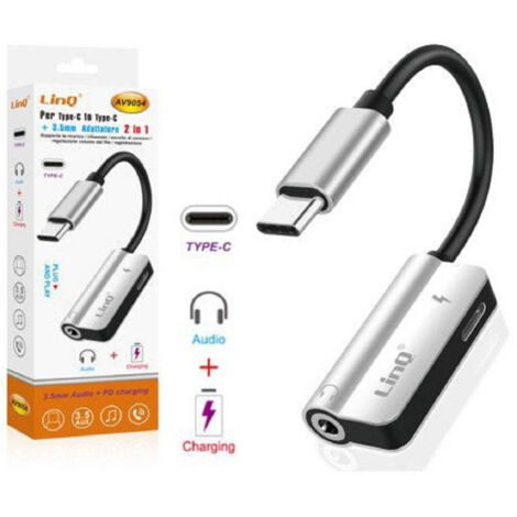 Trade Shop - 2-in-1-PD-Ladeadapter Typ C auf Typ C + 3,5-mm-Audiobuchse für Kopfhörer AV9054 -