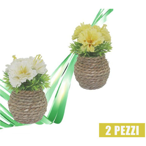 Trade Shop - 2 Pezzi Vaso In Corda Piantina Artificiale Pianta Idea Regalo Bomboniera 10 Cm -