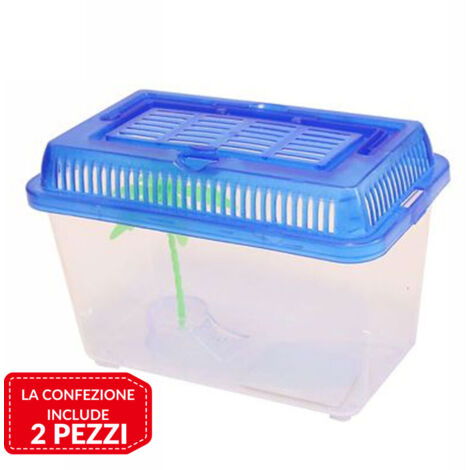 TRADE SHOP - 2 Pz Acquario Vaschetta Pesci Tartarughe Coperchio Maniglia Presa Aria 16x9.5x12 -