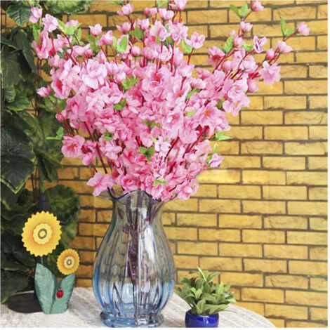 TRADE SHOP - 2 Pz Fiori Pesco Finti Artificiali Primavera Decorazione Interno Esterno Bouquet - Rosa