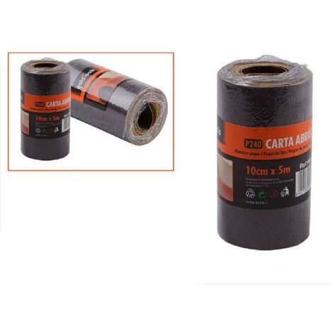 Trade Shop - 2 Rotoli Carta Vetrata Abrasiva 5 Metri Grana P240 Levigare Smussare -
