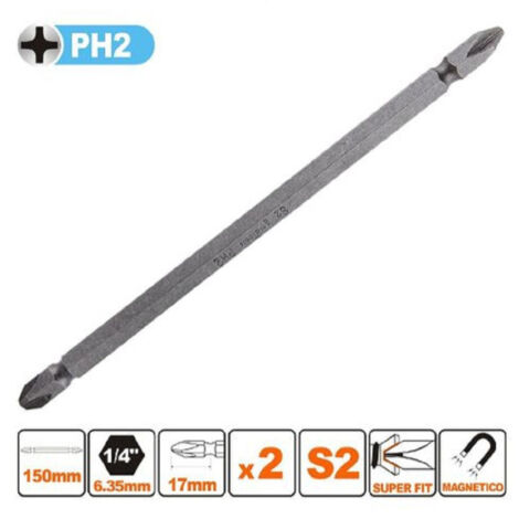 Trade Shop - 2-TEILIGER SATZ 150 MM DOPPELKÖPFIGER S2-MAGNETKREUZBITS PH2 57242 -