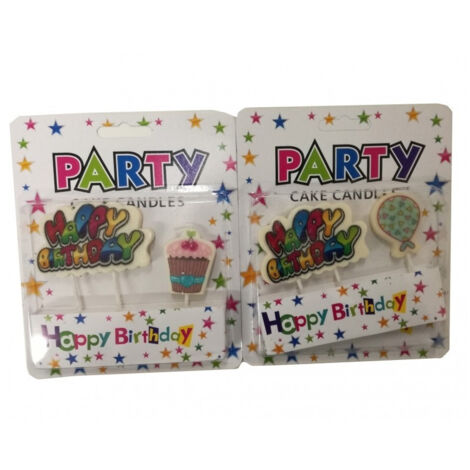 Trade Shop - 2 Wachskerzen Happy Birthday Cupcake Ballon Kuchen Party Geburtstag -