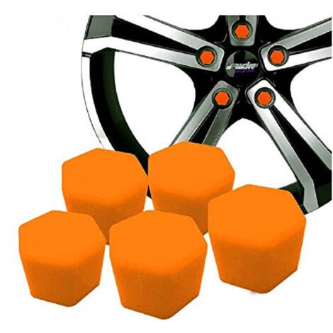 TRADE SHOP - 20 Copribulloni Dadi Universale Silicone Fluorescenti Arancione Ruota Copertura -