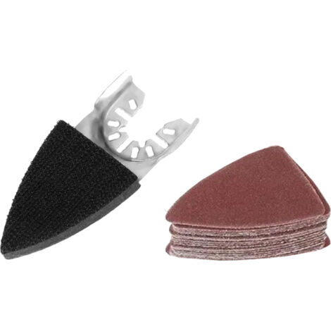 Trade-Shop 26 tlg. Set Dreieck Schleifplatte + Schleifscheiben (25 Stück) 50x50x35mm für Deltaschleifer Schleifpapier / P60 P80 P120 P180 P240 Körnung