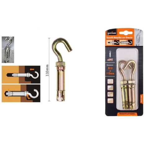 Trade Shop - 2er Set Metalldübel mit Hakenschrauben M10x110mm Kleinteile Zubehör 91046 -