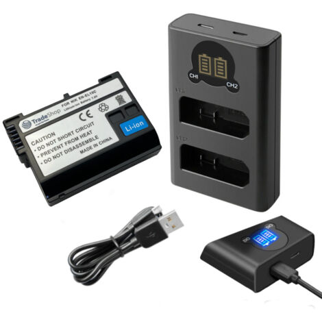 Trade-Shop 2in1 Set: Akku 2400mAh + Micro-USB USB-C Dual LCD Schnellladegerät Ladestation kompatibel mit Nikon EN-EL15 EN-EL15a EN-EL15b EN-EL15c