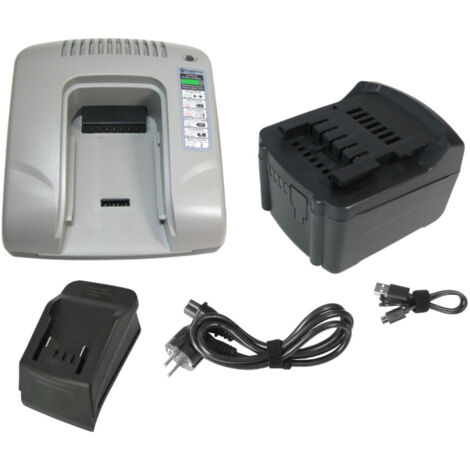 Trade-Shop 2in1 Set: Li-Ion Akku 14,4V / 3000mAh + Ladegerät mit USB Anschlüssen kompatibel mit Metabo 6.25454 6.25467 6.25456 6.25458 6.25468