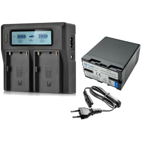 Trade-Shop 2in1 Set: Li-Ion Akku 4,4Ah + Dual USB LCD Ladegerät inkl. Netzkabel kompatibel mit Sony BP-U30 BP-U35 BP-U60 BP-U65 BP-U70 BP-U90 BP-U95