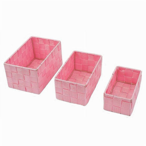 TRADE SHOP - 3 Cestini Tessuto Scatole Organizer Bagno Porta Oggetti Bagnoschiuma Rosa 79053 -