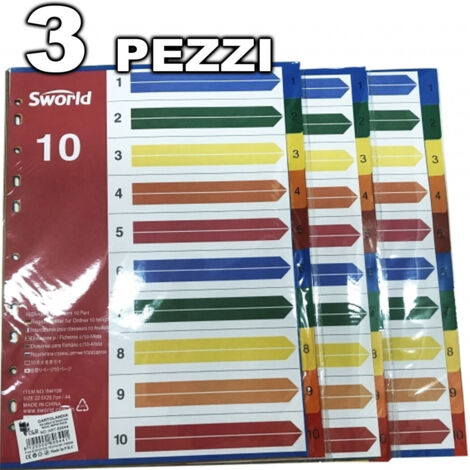 TRADE SHOP - 3 Divisori Per Forati In 10 Parti Ciascuno Crea Sezioni Per Schedario Anelli A4 -