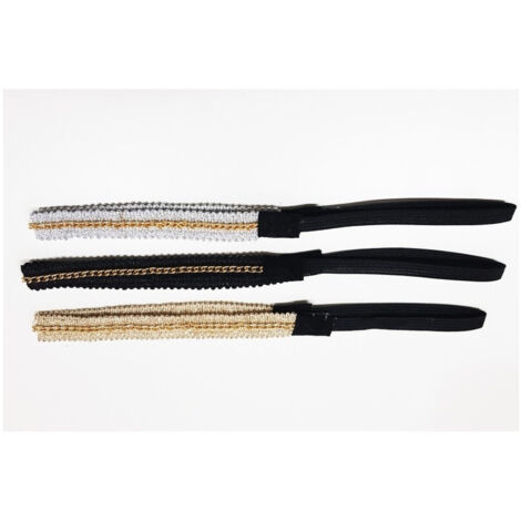 Trade Shop - 3 Fasce Glitter Catena 1cm Nero Oro Argento Retrò Elastico Fermacapelli Frontino -