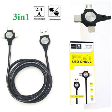 Trade Shop - 3-in-1-Micro-USB-Daten-Ladekabel Lightning Typ C Smartphone 2,4 A Schnellladung -